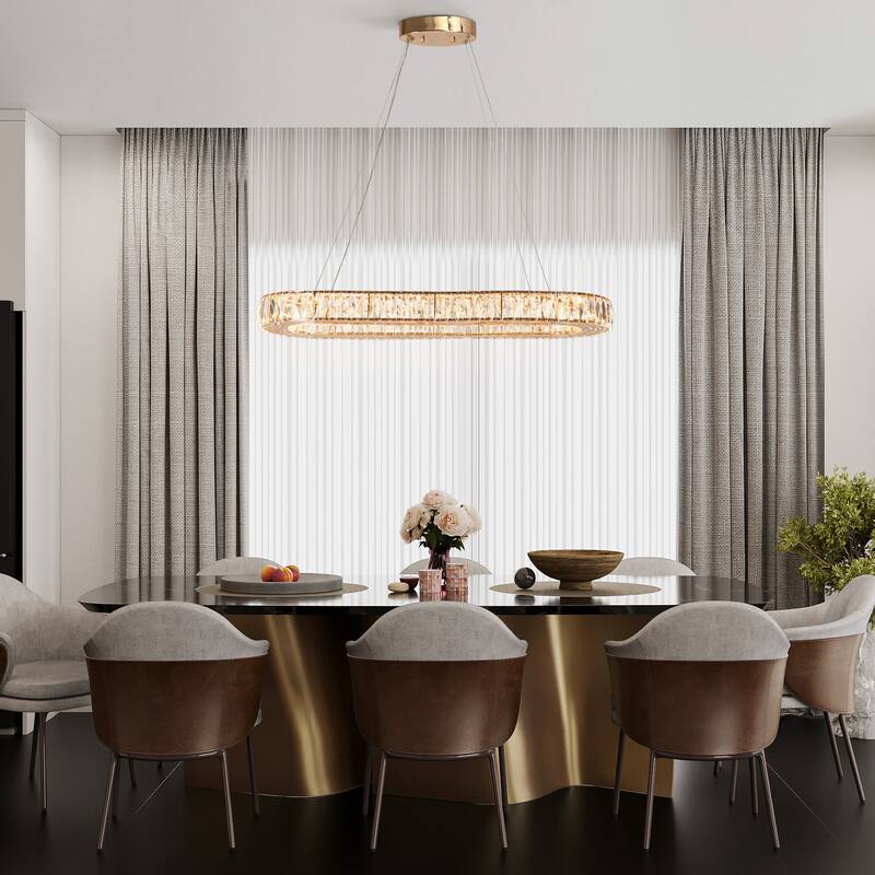 Modern Glam LED Crystal Chandelier Rose Gold Island Light for Dining Room - D37" x H64" Max