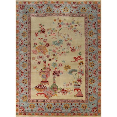 Pictorial Art Deco Indian Area Rug Handmade Wool Carpet - 8'1" x 10'1"