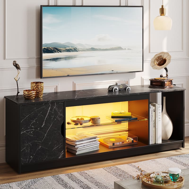 Modern TV Stand for up to 65" TVs Gaming Entertainment Center with Adjustable Shelves for PS5 - 58 inches - Black Marble