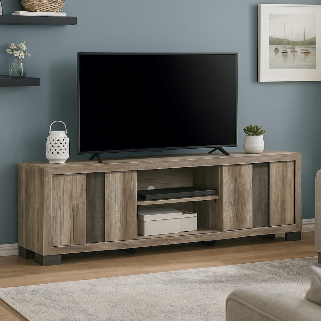Amey TV Stand Media Cabinet, 2 Sliding Door and 2 Shelves, Gray Wood