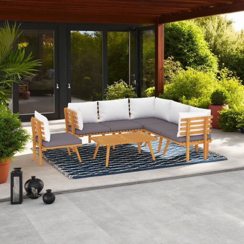 Roma 7pc Outdoor Modular Corner Sofa Set, Coffee Table, Acacia Wood