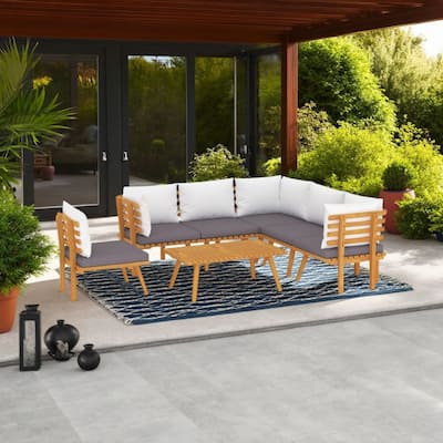 Roma 7pc Outdoor Modular Corner Sofa Set, Coffee Table, Acacia Wood