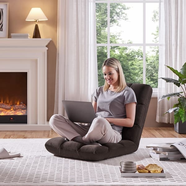 slide 2 of 7, Yaheetech Floor Folding Gaming Sofa Chair Portable Padded Lounge Chair with Backrest Brown