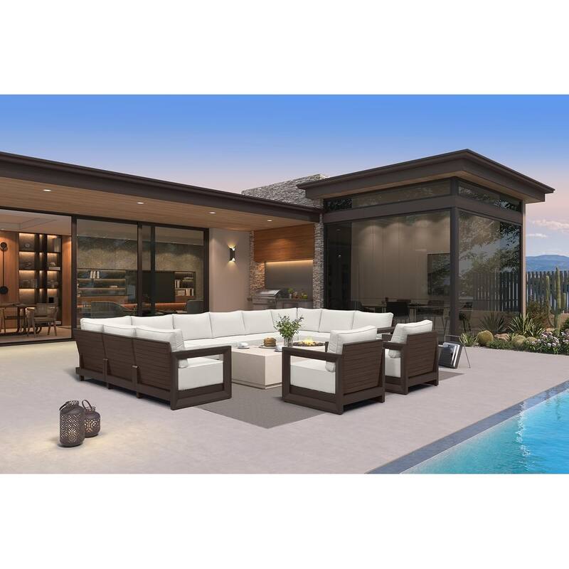 PURPLE LEAF Caesar Enclosed White Outdoor Couch with 9.6" Thick for Yard Porch Deck Patio Conversation Sets - 12 Seats - Enclosed