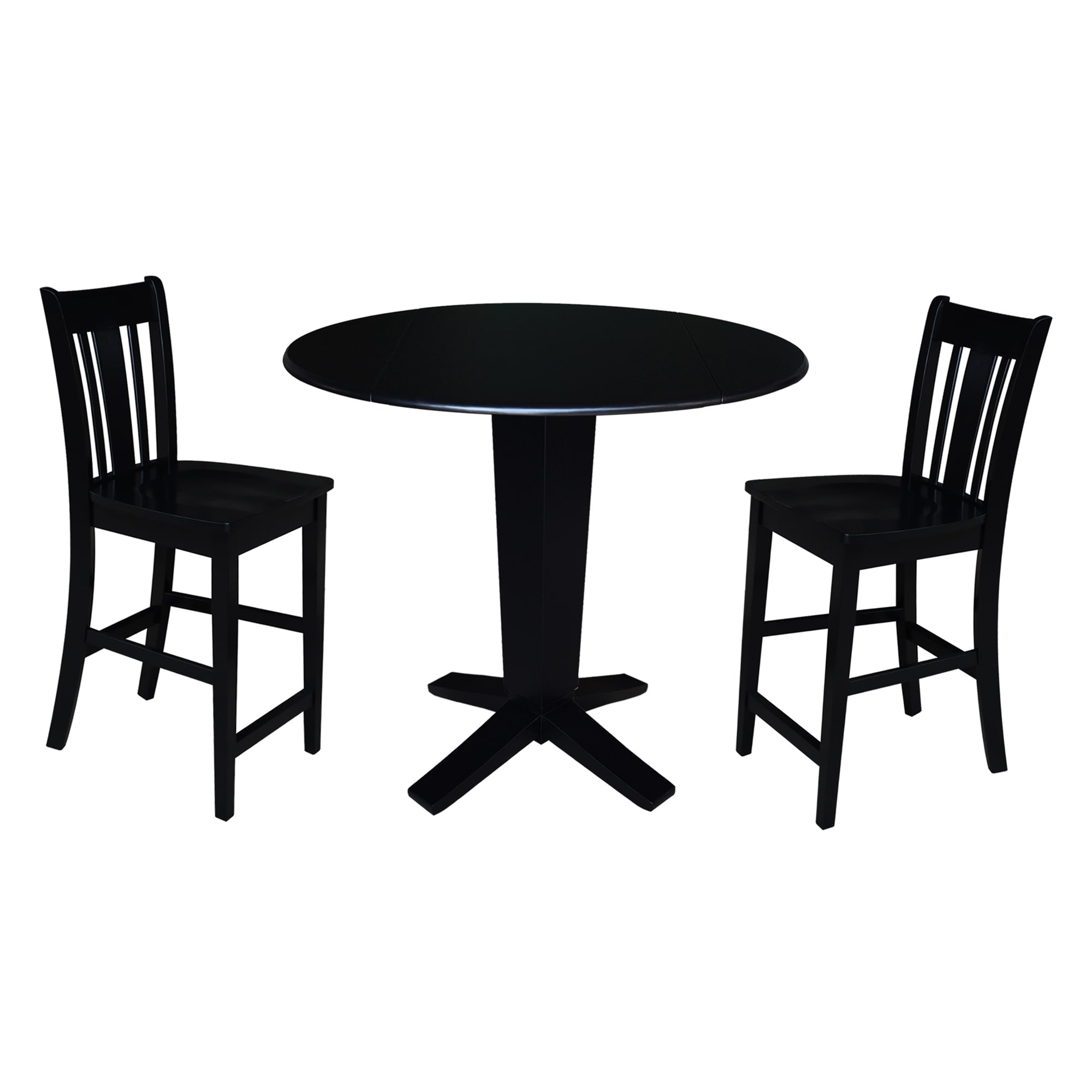 42 in Solid Wood Round Drop Leaf Counter Height Dining Table with Stools in Black