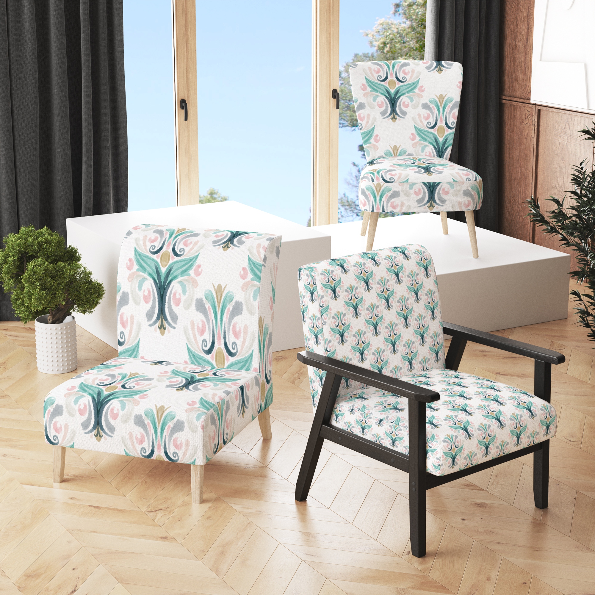 Patterned upholstered chairs sales