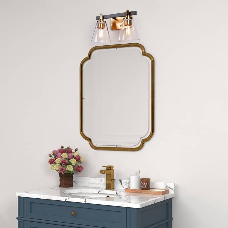 2/3/4 Light Mid-Century Modern Black Gold Bathroom Vanity Lights Clear Glass Wall Sconces