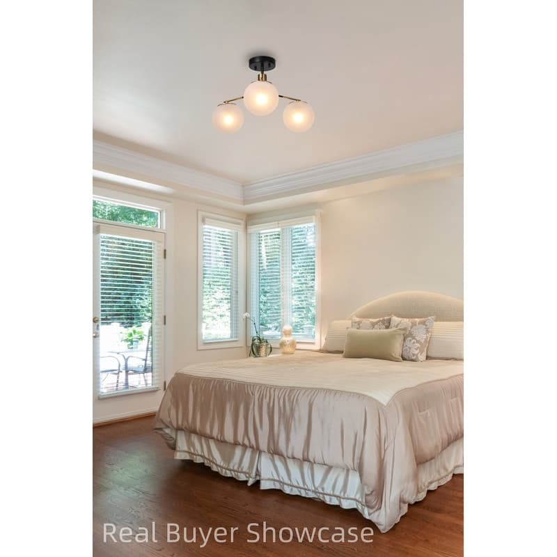 Modern 3-Light Semi-flush Mount Frosted Glass Ceiling Light Chandelier - D 19" x H 12.5"