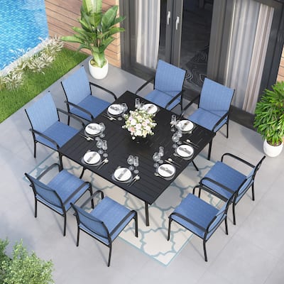 9-Piece Patio Dining Set, 60 Inch Square Metal Table and 8 Textilene Dining Chairs