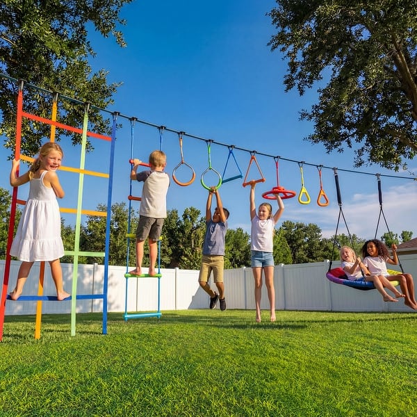50FT Ninja Warrior Obstacle Course Sauser Swing Set for Kids, Tree