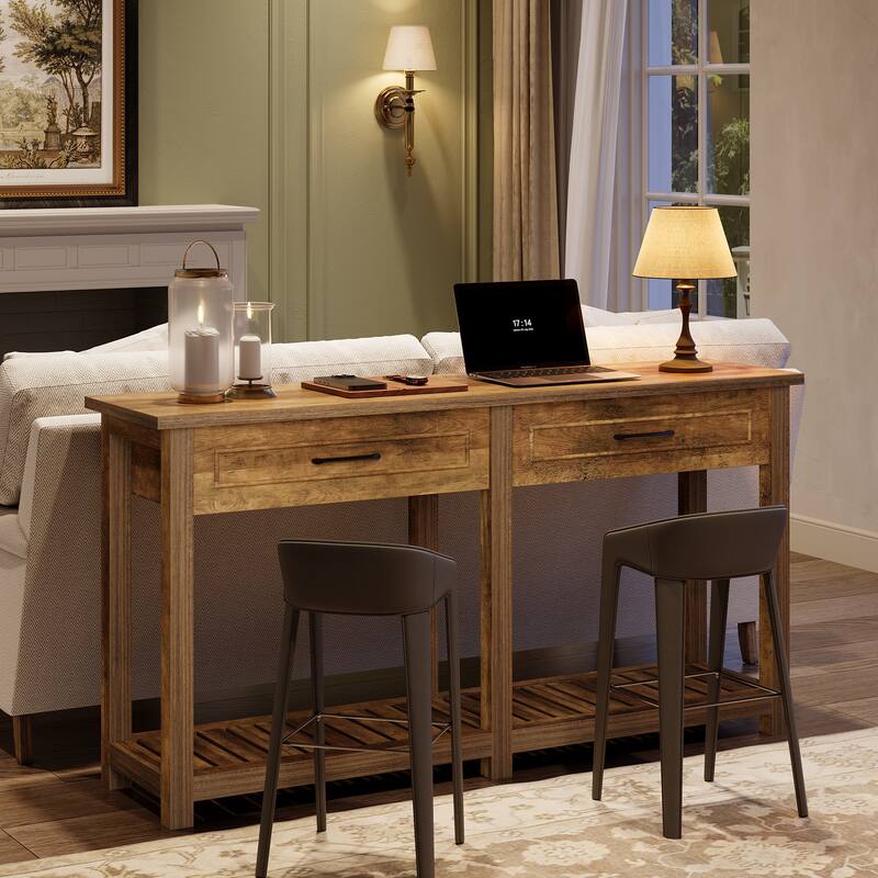 Console Table with 2 Drawers, Behind Couch Sofa Table for Entryway