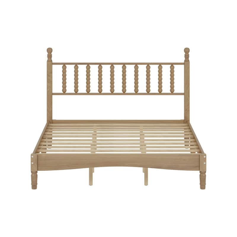 Queen Size Wood Platform Bed with Gourd Shaped Headboard, Slat Support