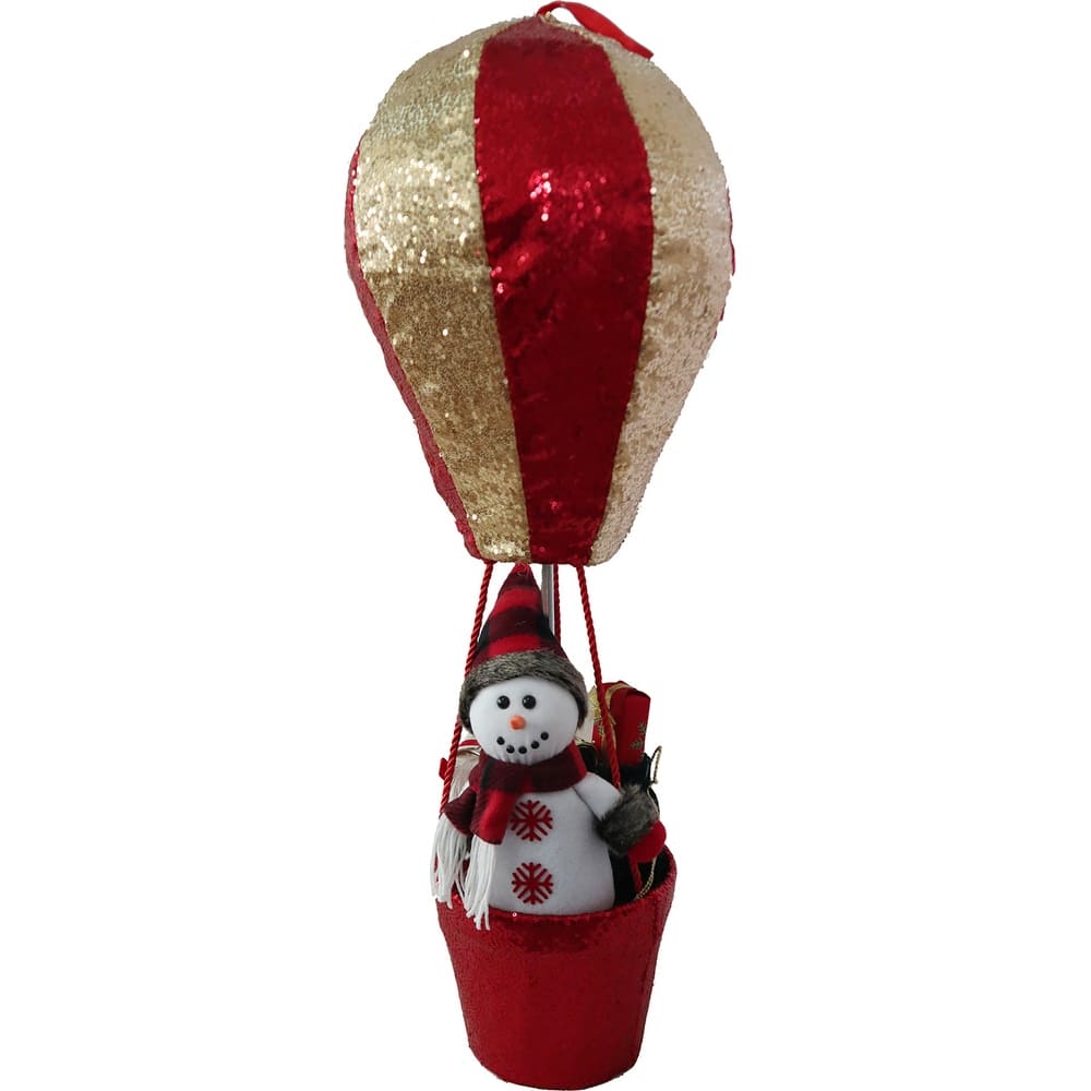 Christmas 2 ft. Snowman in Hot Air Balloon Red and Gold
