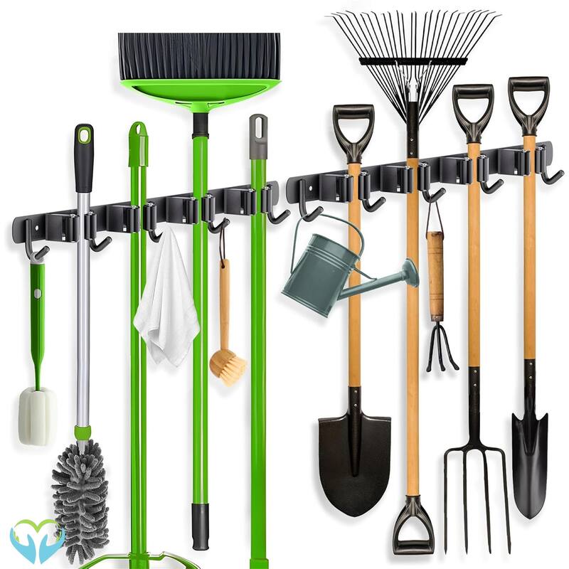Broom Organizer Storage Tool Racks Stainless Steel - black
