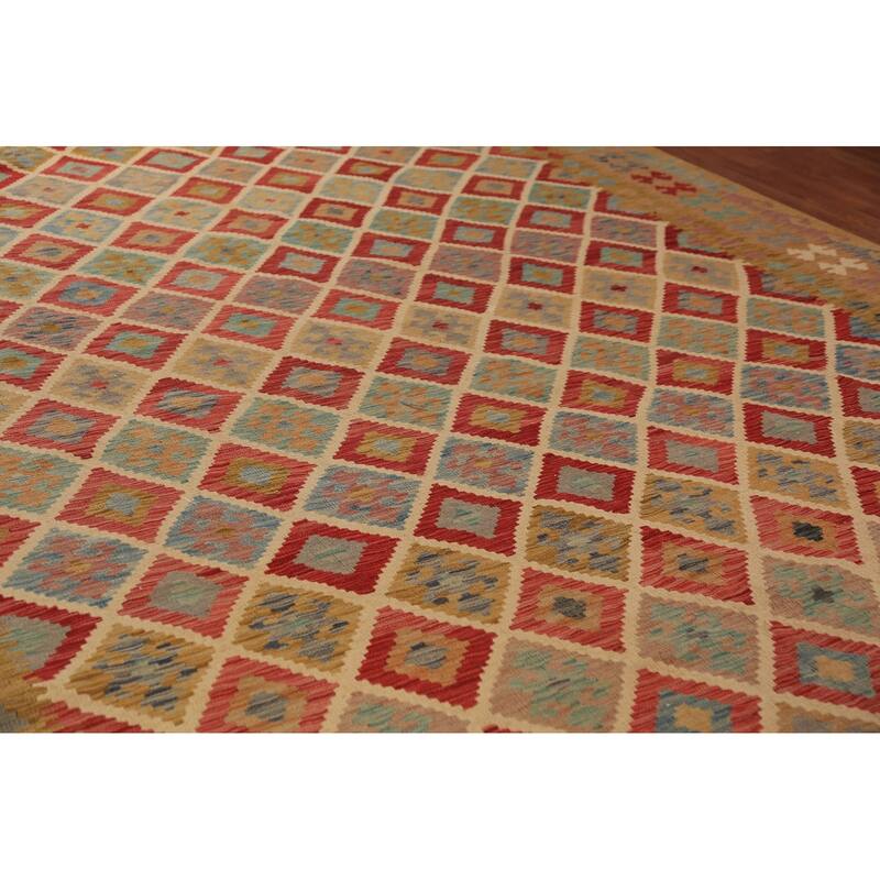 Geometric Reversible Kilim Oriental Large Rug Hand-Woven Wool Carpet - 10'3"x 16'2"