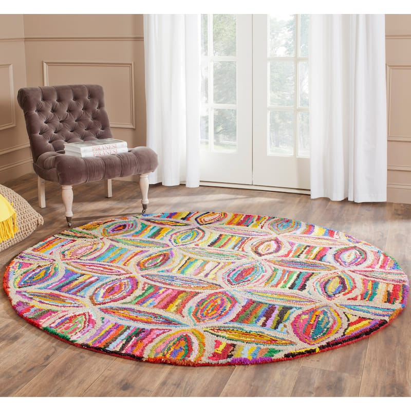 SAFAVIEH Handmade Nantucket Mahaut Contemporary Cotton Rug - 4' Round - Multi