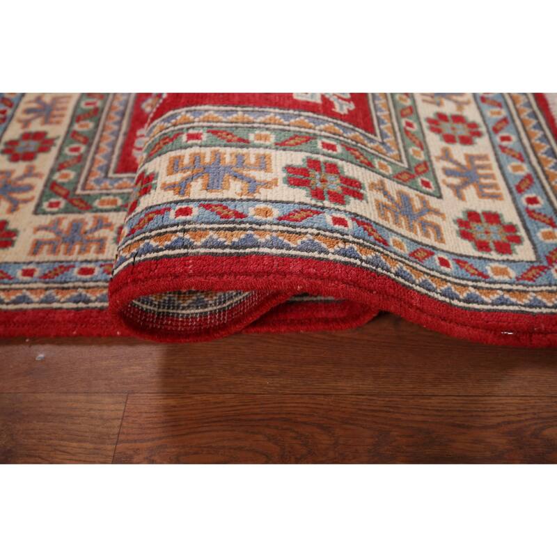 Geometric Red Kazak Oriental Accent Rug Hand-Knotted Wool Carpet - 2'8" x 4'1"
