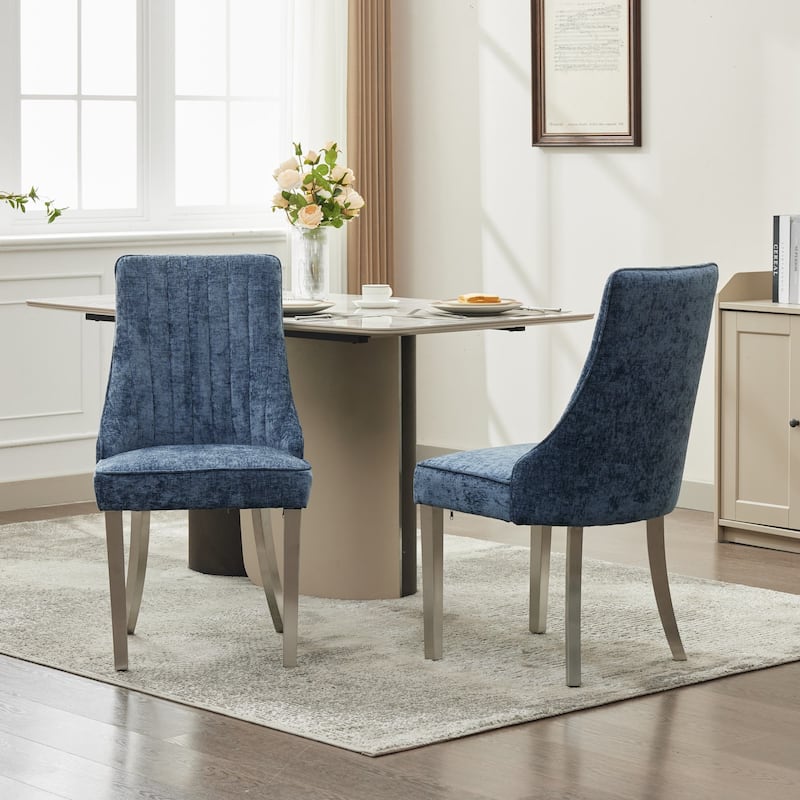 Kitchen Armless Upholstered Dining Chair with Metal Legs, Set of 2