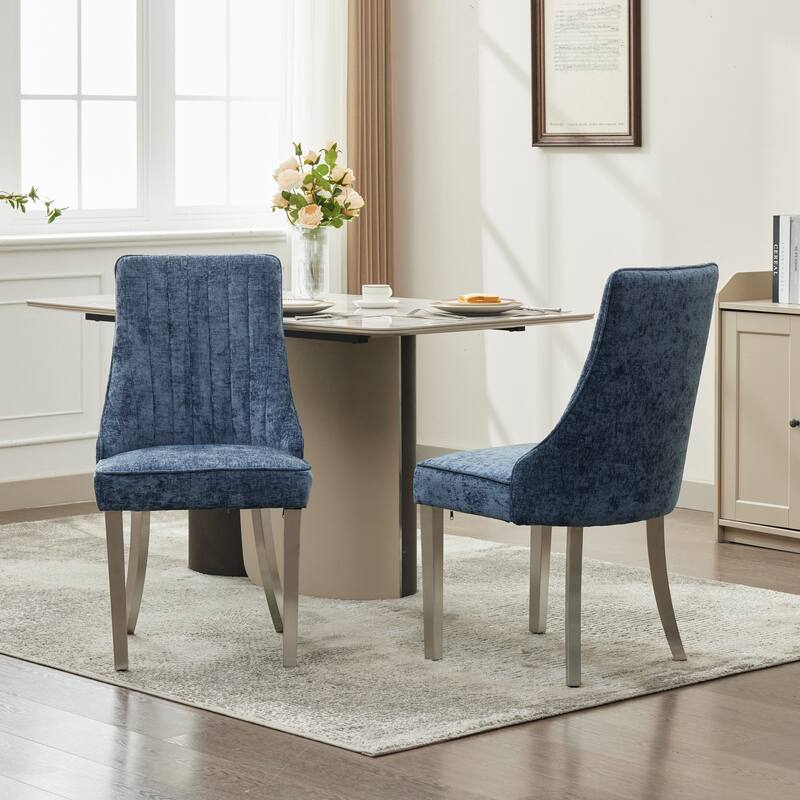 Rayon Cloth Flocking Chenille Chairs Channel Chair Fabric Upholstered Chair with Brushed Stainless Steel Legs,Set of 2