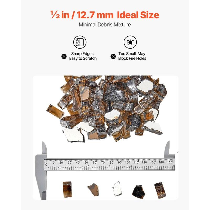 Copper Tempered Reflective Crushed Fire Glass 1/2 Inch Fire Pit Rocks - 1/2 inch