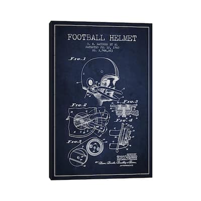 iCanvas "Football Helmet Navy Blue Patent Blueprint" by Aged Pixel Canvas Print