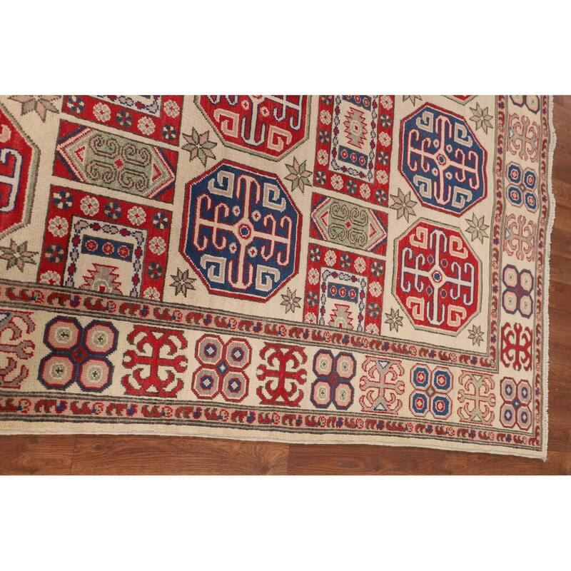 Geometric Kazak Oriental Area Rug Hand-Knotted Bedroom Wool Carpet - 5'0" x 6'9"