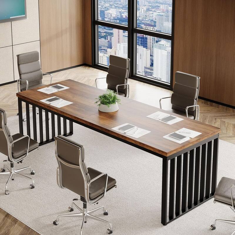 6.56 ft Industrial Conference Table, Rectangular Meeting Table for Seminar, Business & Negotiation - Black+Brown