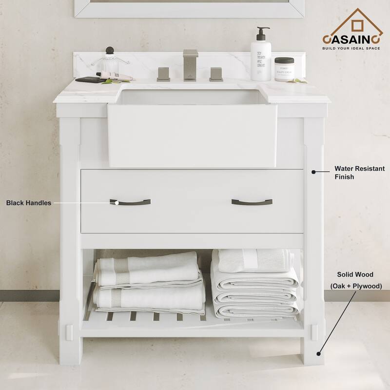 CASAINC 36"48"60" Farmhouse Bathroom Vanity with Sink in White