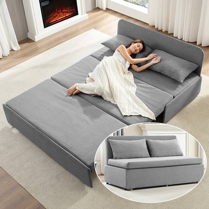 Mixoy Full/Queen Size Sofa Bed,2 in 1 Convertible Linen 1-Seater/Loveseat Sleeper Sofa Couch with Cushions