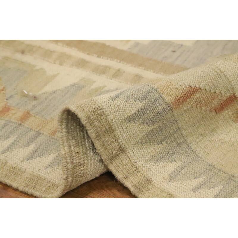 Hand Woven Oriental 100% Wool Carpet Southwestern Tribal Beige & Ivories Kilim Area Rug - 4' 11'' X 3' 2''
