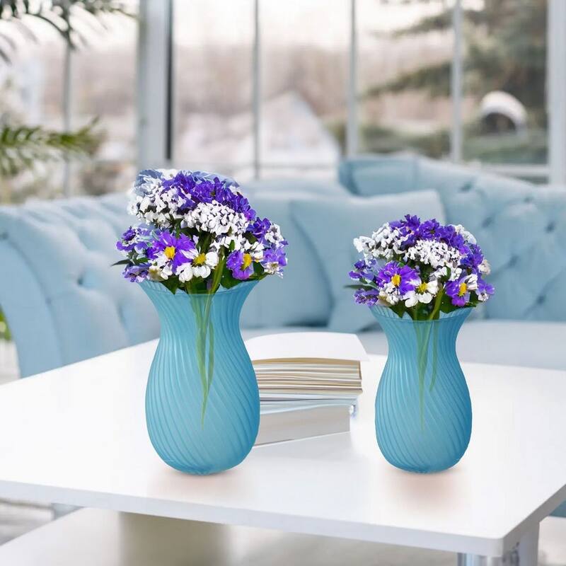 Frosted Glass Tulip Table Vases, Set of 2 with Swirl Pattern Design
