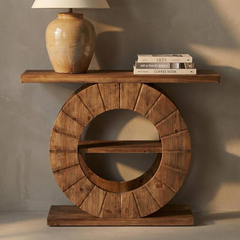 Solid Wood Console Table with Storage, Sofa Table with 3-Tier Shelves for Living Room, Hallway, Foyer