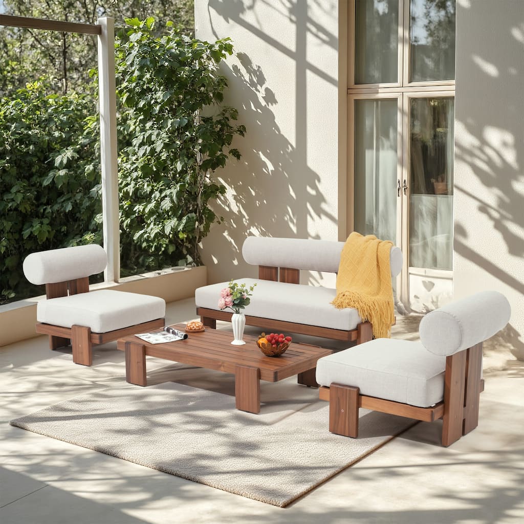 Modern Wooden Outdoor Sofa Set with Cushions