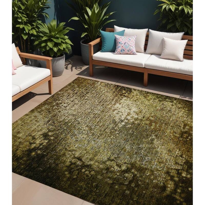 Elra Pure & Simple Weather Resistant Classic Meets Modern Outdoor Rug - 10' X 14' - Brown