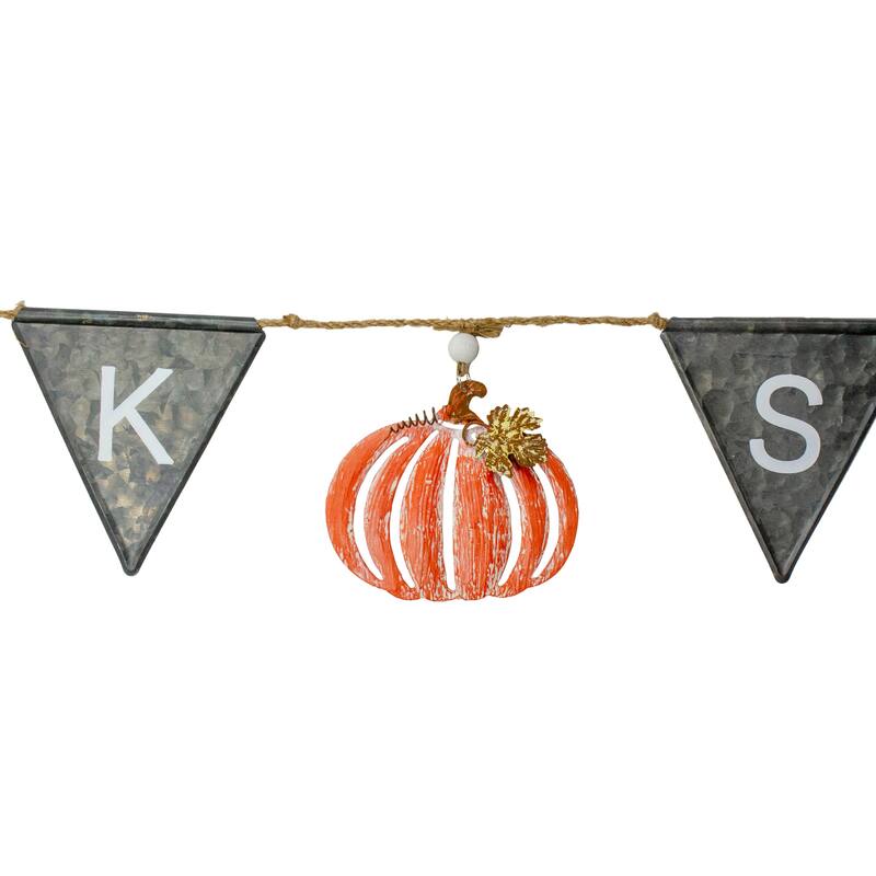 64" Metal Gray White and Orange Thanksgiving "THANKS" Decorative Banner