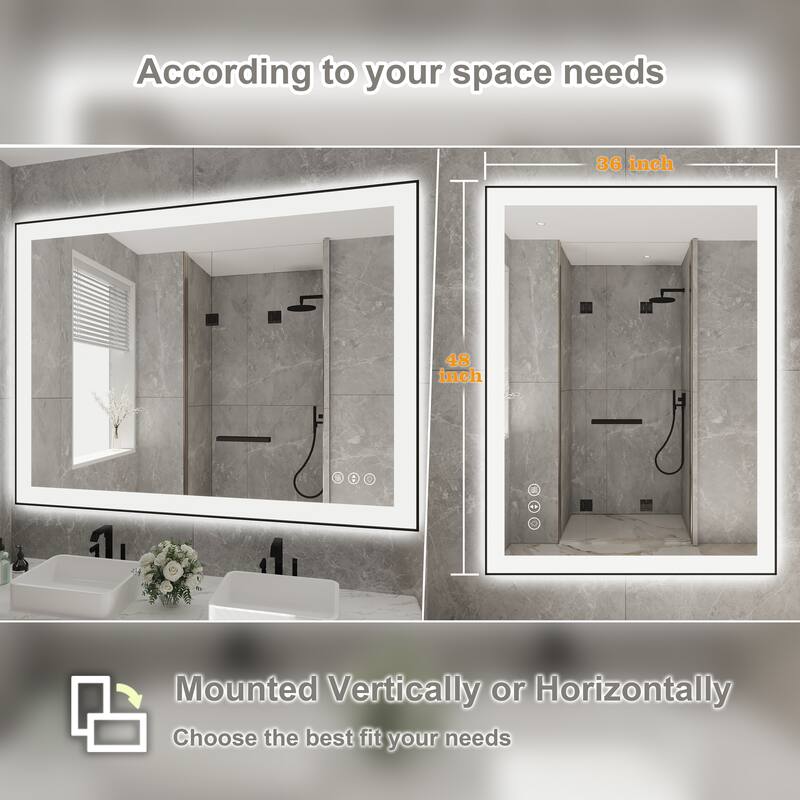 Rectangular Aluminum Framed Backlit and Front Light LED Wall Bathroom Vanity Mirror - N/A