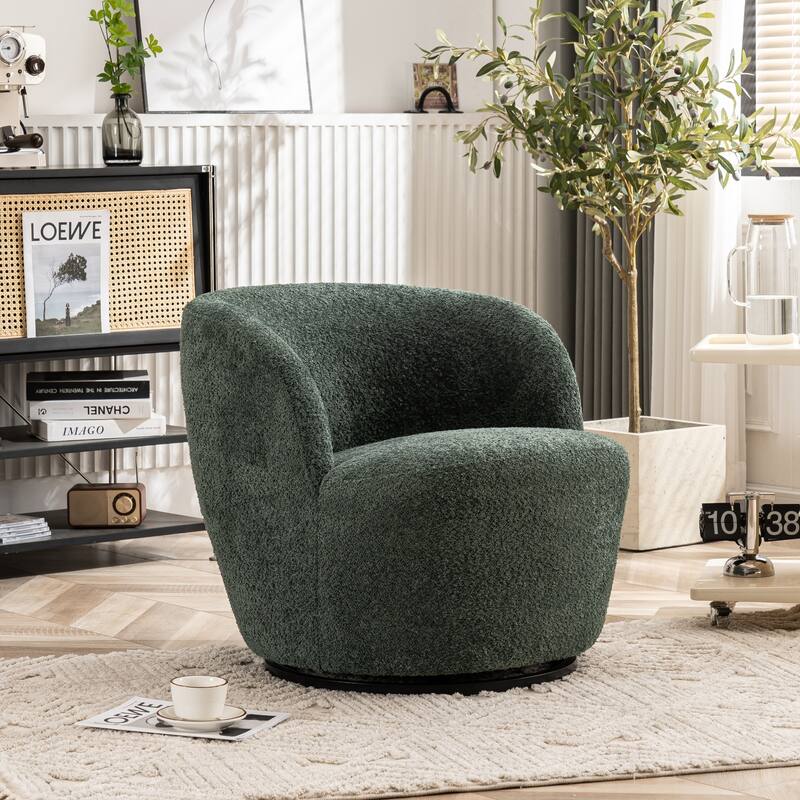 Swivel Accent Chair, Furry Round Barrel Chair - Dark Green