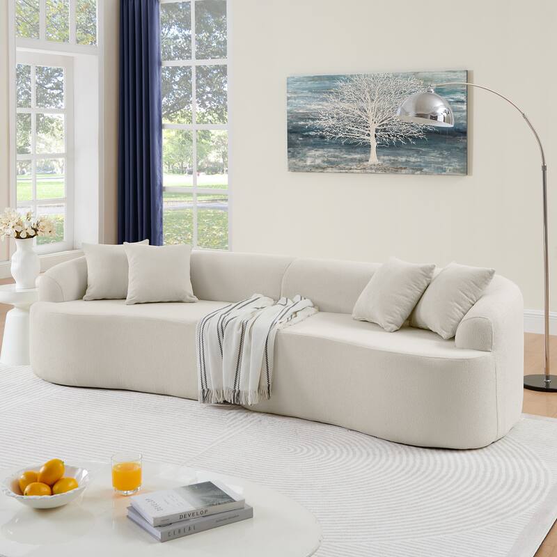 Curved Modular Sectional Sofa In Lamb'S Wool Fabric, Modern Minimalist Style,Compressed (No Assembly Required) - Beige