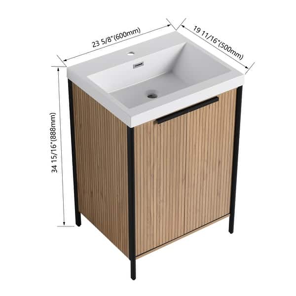 dimension image slide 4 of 5, BNK 24/30/36/48/60 inch Freestanding Resin Sink Bathroom Vanity with Soft Close Door and Adjustable Shelf