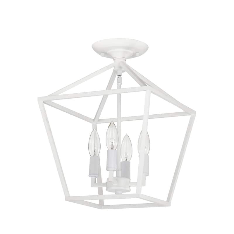 12 in. 4-Light Farmhouse Caged White Semi- Flush Mount Ceiling Light - N/A