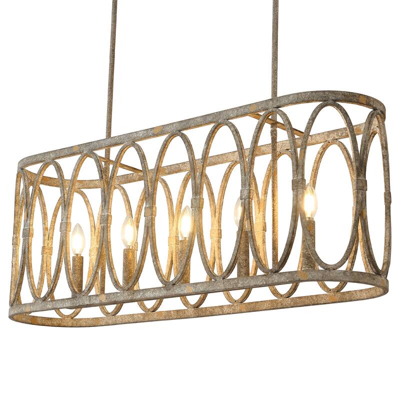 Rustic Metal Oval - Ring 5 - Light Kitchen Island Linear Chandelier