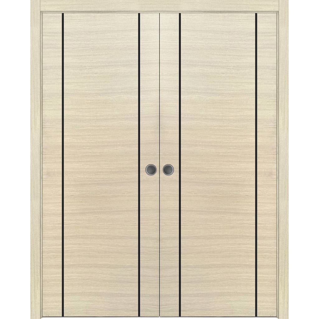 French Double Pocket Doors 36x80 Planum 0017 Natural Veneer Kit Trims Rail