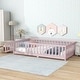 preview thumbnail 125 of 173, Toddler Floor Bed with Fence and Door, Montessori Platform Floorbed with Safety Guardrails for Children Boys Girls Kids Playroom Pink - Twin