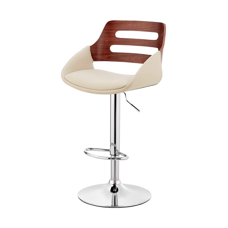 HomeRoots 25" Cream And Silver Iron Swivel Low Back Adjustable Height Bar Chair