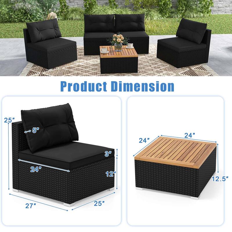 Costway 5 Piece Outdoor Furniture Set with Seat & Back Cushions Acacia - See Details