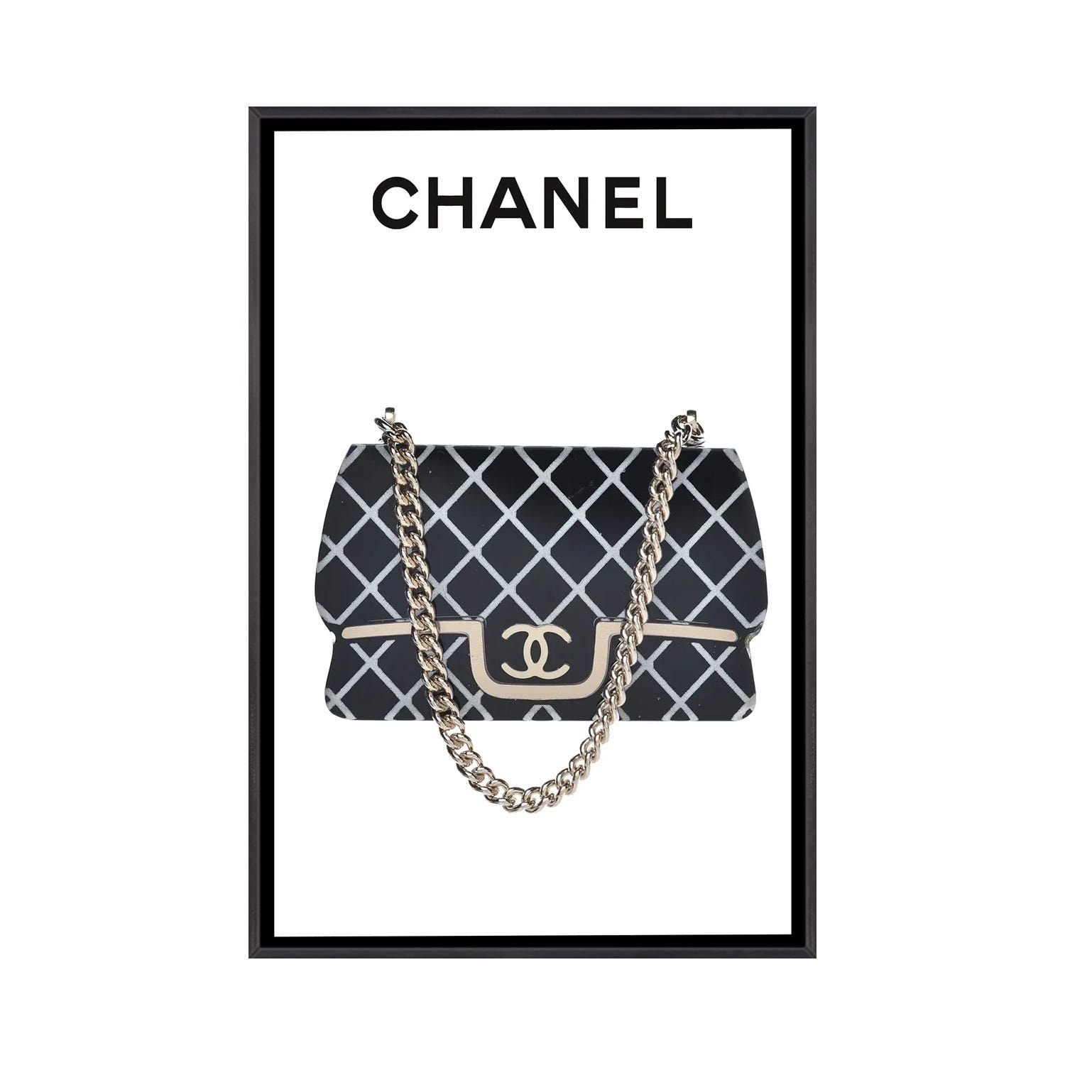 Framed Canvas Art (Champagne) - Chanel Bag by Julie Schreiber ( Fashion > Fashion Accessories > Bags & Purses art) - 26x18 in