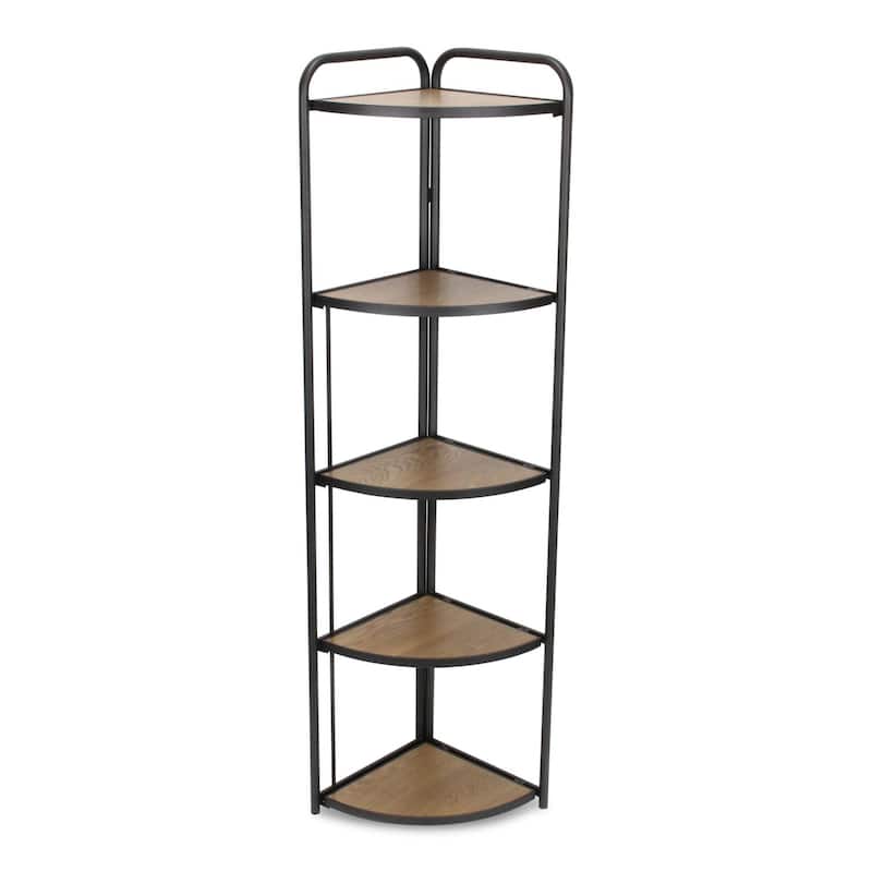 5 Tier Foldable Corner Shelf - 61.75" - Brown and Gray