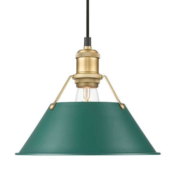 slide 1 of 1, Yep by Golden Lighting Orwell 1-light 10in Pendant in Brushed Champagne Brass and Pine Green shade - Medium Pendant - 10"