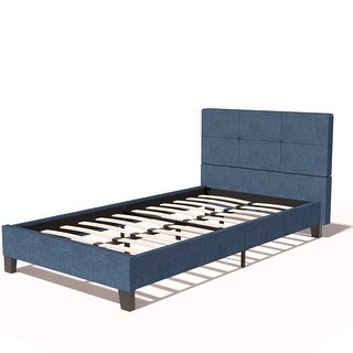 Upholstered Linen Twin Platform Bed Metal Frame with Tufted Square ...