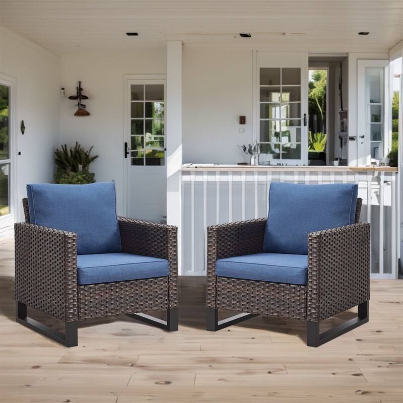 Patio PE Wicker Chair with Cushion Set of 2